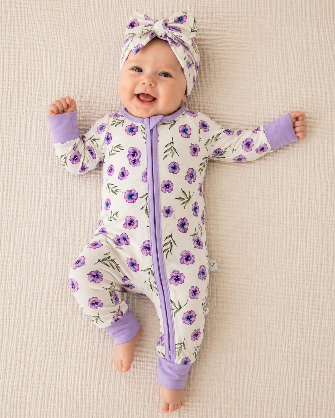 Violet Blooms baby girl 2 piece gift set (bow and zippy)